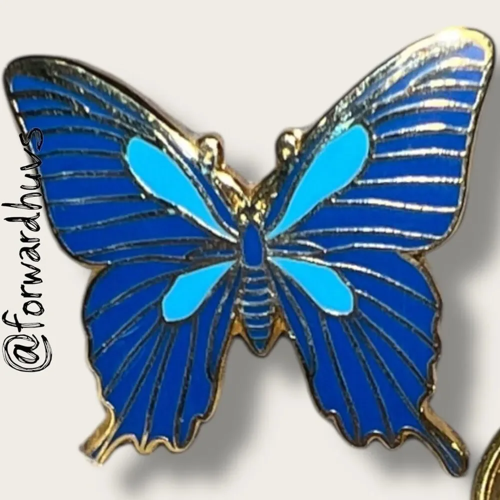 Bundle Sale 3 for $15 | Gold Tone Butterfly Pin –  Blue Enamel